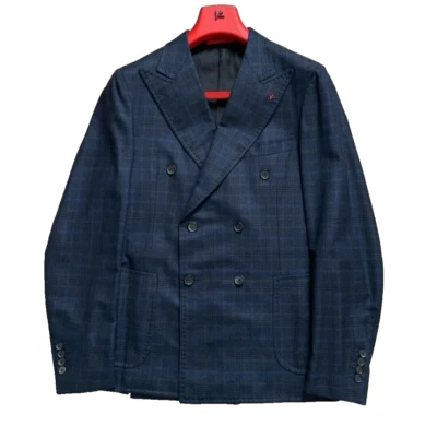 ISAIA Chaqueta Sastre Doble CORTINA Talla 50 Azul Marino Cuadros Hecho en Italia 320 Foto 1 de 4