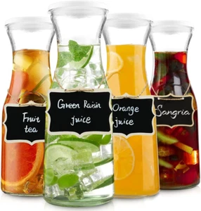 Set of 4 Glass Carafe with Lids, MUVKQC Glass Carafe Pitchers, 1 Liter Water ... - Picture 1 of 12