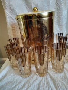 Vintage Georges Briard 22K Gold Gläser (7er Set) & großer Gold Eiskübel - Bild 1 von 18