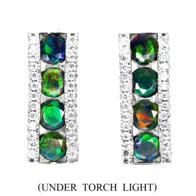 925 Sterling Silver Earrings Round Black Opal 3mm Simulated Cz Gemstone Jewelry - Image 1 of 4