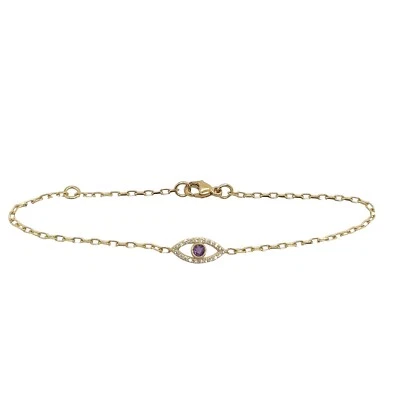 9ct Yellow Gold Diamond & Amethyst Set Evil Eye Bracelet, February Birthstone - Image 1 of 4