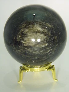 PERO Oro Mexicano Brillo Obsidiana 67 mm Esfera Curativa con Soporte Lapidario 6605E - Imagen 1 de 2