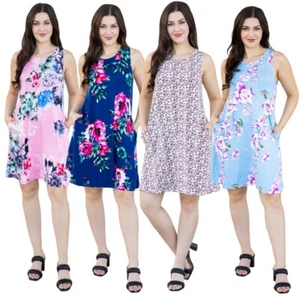 Women's Sleeveless Loose Dresses T Shirt Tank Casual Short Dress with Pockets - Picture 1 of 11