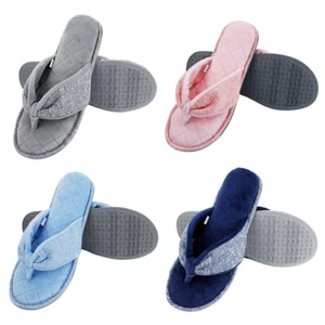 Women's Flip Flops Memory Foam House Slippers Velvet Lining Open Toe for Indoor - Picture 1 of 16