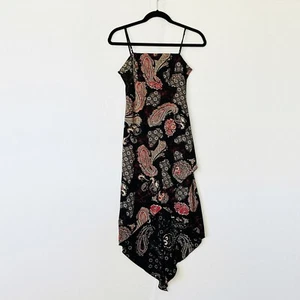 Vintage Y2K Asymmetrical Hem Paisley Midi Dress Grunge Fairy Babydoll Sz M - Picture 1 of 7