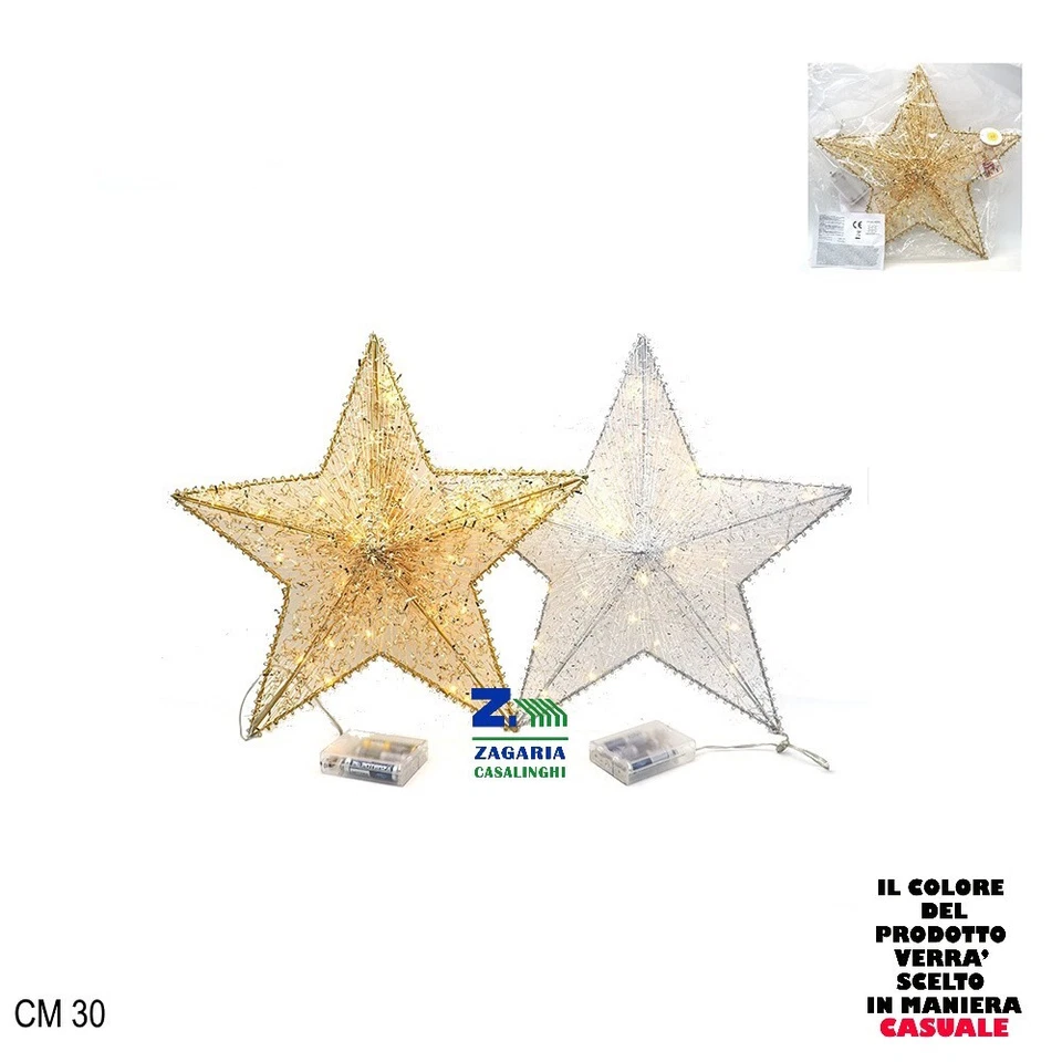 STELLA LUMINOSA NATALIZIA CM 30 CON 20 LED A BATTERIA COLORE ORO O ARGENTO - Immagine 1 di 1