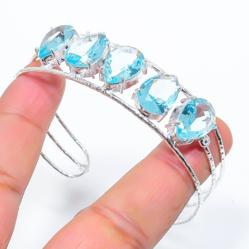 VALENTINO Bracciale Braccialetto Argento Sterling 925 Topazio Svizzero Blu Fatto a Mano