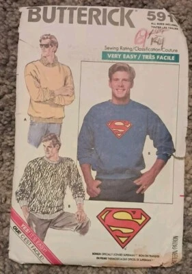 Sudadera Butterick 5917 para hombre con patrón de transferencia Superman talla XS-XL 1987 Foto 1 de 2