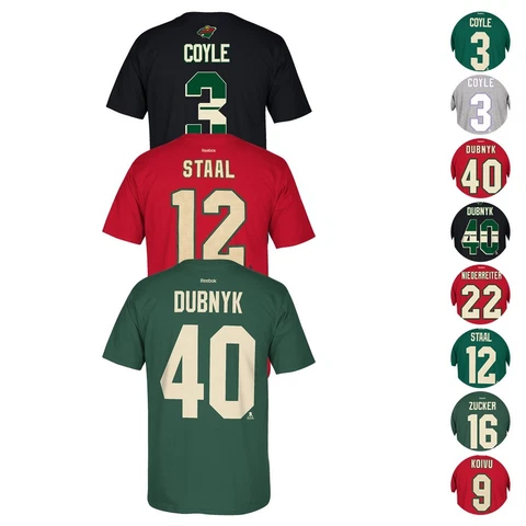 Minnesota Wild NHL Reebok Player Name & Number Team Premier Jersey T-Shirt Men's Cover