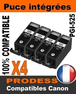** 4 Cartouches Prodess compatible Canon PGI 525 PGI-525 bk black noir noire **