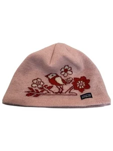 Patagonia Kids Youth Size XL 14 Wool Blend Beanie Toque Hat Pink Girls Bird - Picture 1 of 4