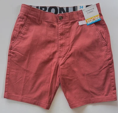 Pantalones Cortos Elásticos IRON CO Para Hombre (TALLA 34) Cintura Flexible Frente Plano TERRACOTTA ¡Nueva Etiqueta! Foto 1 de 4