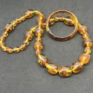 Vintage Butterscotch polierte baltische Bernstein Perlen Halskette 174G & Armband - Bild 1 von 14
