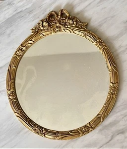 20" Antique Gilt Wall Mirror With Ornate Edwardian Style Ribbon Floral Details - Picture 1 of 6