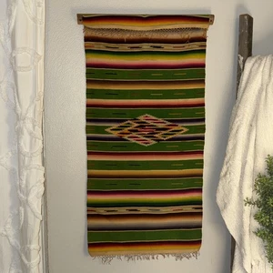 1940er Mexikanische Wolldecke Saltillo Serape Wandbehang Teppich Läufer 40 x 18 EUC - Bild 1 von 11