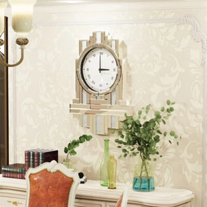 Large Silver Irregular Mirror Wall Clock Sparkle Bling Crushed Diamond Mirrored - Picture 1 of 12