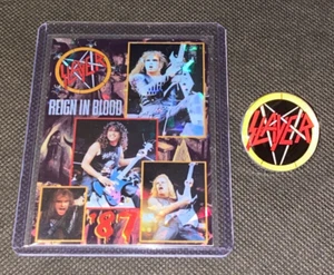 Slayer Reign in Blood 87 Tour Holo Foil Refractor Mini Poster Card & Band Pin - Picture 1 of 5