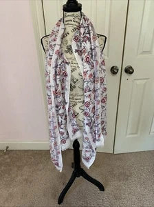 Ann Taylor LOFT Floral Print Raw Hem Scarf Shawl Beige Red Purple  26X74 NWT - Picture 1 of 6