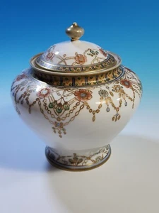 Antique NIPPON BISCUIT Cracker Jar With Lid Heavy Gold Flower & Swag accents - Picture 1 of 9