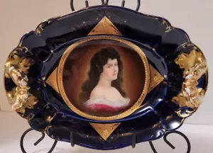 Antique Royal Vienna Double Handled Gilded Cobalt Blue Bowl Portrait Woman - Picture 1 of 6