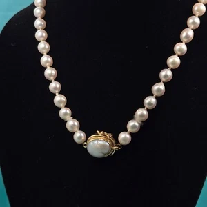 18K Yellow Gold Natural White Pearls 14" Neclace 30g - Picture 1 of 4