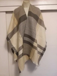 Collection Pimkie Womens Sweater Biege Gray Combo One Size Twill Plaid Wrap - Picture 1 of 7