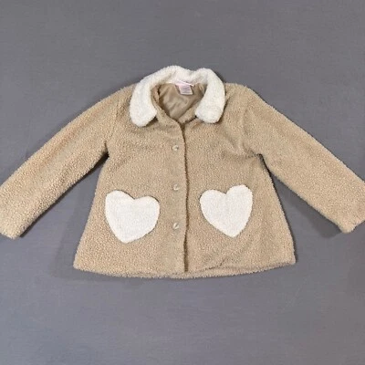 Little Lass Toddler Girl Faux Fur Light Coat Size 4T Heart Pockets Buttons - Image 1 of 4