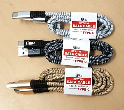 3 Pack 3ft USB C Type-C Fast Charging Data SYNC Charger Cable Cord High Quality - Image 1 of 4