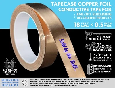 COPPER FOIL CONDUCTIVE TAPE, 1/2” WIDE x 18 FEET LONG, SHIELDING & DECORATION - Image 1 of 2
