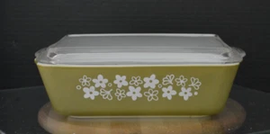 Green Pyrex 0503 1 1/2 Quart Daisy Spring Blossom Refrigerator Dish with Lid - Picture 1 of 12