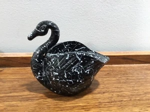 Vintage Swan  Black Glass With White Swirls Trinket Dish  - Picture 1 of 5
