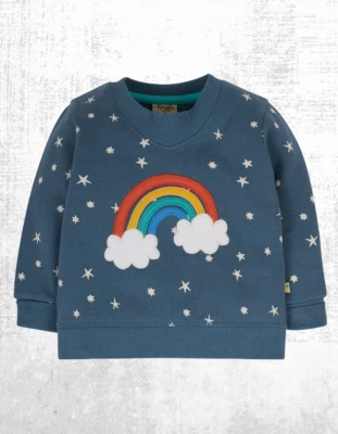 Ex Frugi Mädchen Langarm Easy On Pullover in Abisko Sterne und Regenbogen