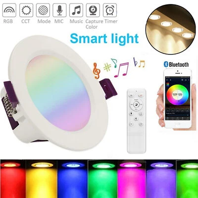 Bluetooth LED Einbaustrahler flach 5W RGB Einbauspot Deckenspot + Fernbedienung - Bild 1 von 4