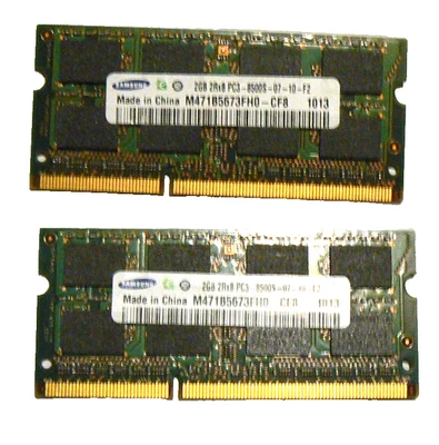 Samsung 4GB (2×2GB) DDR3 SODIMM RAM Kit  M471B5673FH0-CF8  PC3-8500S 1066MHz - Image 1 of 2