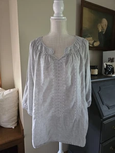 J. Jill Women’s Size LARGE Embroidered Boho Blouse Shirt Gray Tunic Top - Picture 1 of 6
