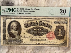 1891 $1 Martha Silver Certificate Fr. 223 (Tillman/Morgan) PMG VF20 - Picture 1 of 8