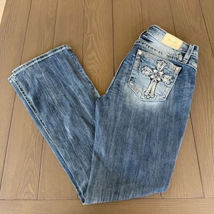 Miss Me Jeans Mid Rise Bootcut Womens 32x34 Blue Embellished Stretch Denim *READ - Picture 1 of 17
