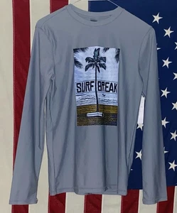 Old Navy Youth XL 14-16 UPF 50 Long Sleeve Shirt Gray Surf Break Themed NWT - Picture 1 of 4