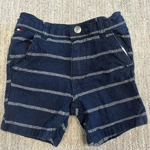 Pantalones Cortos Tommy Hilfiger Bebé Talla 18 Mo Azul Marino Con Rayas 100% Algodón Preppy - Imagen 1 de 6