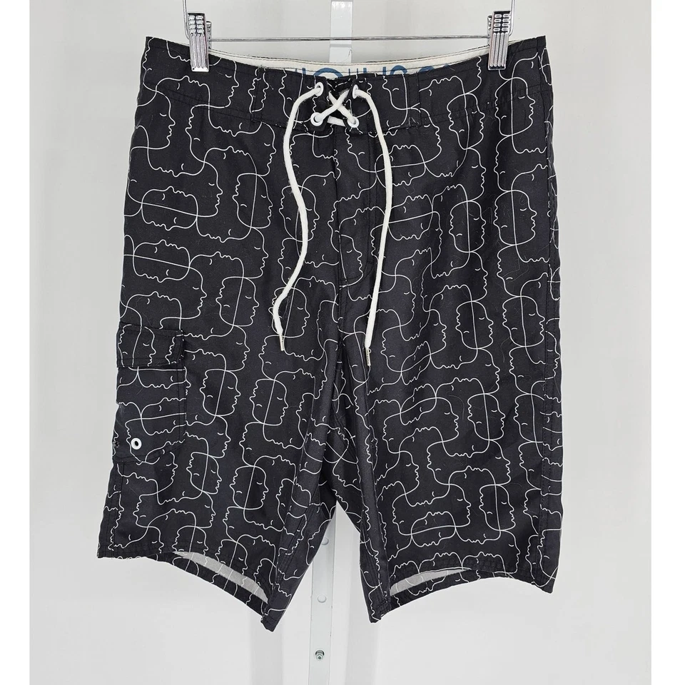 Bermuda de banho Y2K ambígua masculina tamanho 31 preto branco - Imagem 1 de 4