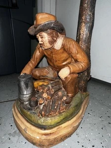 Vintage 1982 Apsit Bros Of California Lamp Cowboy On Rocks  W/Coffee Chalkware - Picture 1 of 9