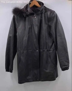 Alanni Moda Bella Womens Black Leather Long Sleeve Hooded Jacket Size Medium - Picture 1 of 8