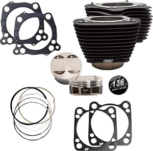 S&S Cycle Motorcycle Cylinder Kit 136 Inch Black With Non-Highlighted Fins Black - Picture 1 of 1
