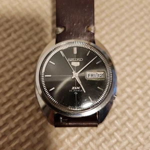 SEIKO5 DX Watch Black Dial Leather Strap Used No Customs Fees US - Picture 1 of 4