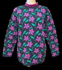 Vintage United Colors of Benetton Wool Blend Floral Sweater ￼Size L  *FLAWS READ - Picture 1 of 10