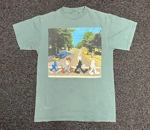 VTG Looney Tunes The Beatles Abbey Road Promo Short Sleeve Green T-Shirt M USA - Picture 1 of 1