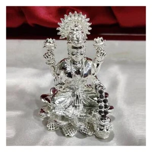 Goddess Laxmi Idol In Pure 925 Silver / Laxmiji Statue In Silver Hindu Religion - Picture 1 of 1