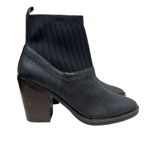 Kelsi Dagger Brooklyn Woodland Boot Black Leather Knit Cuff Block Heel Women 8.5 - Picture 1 of 8