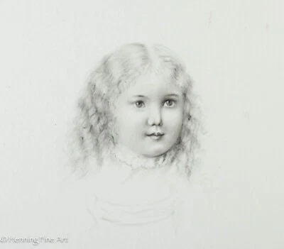 Fino dibujo a lápiz americano antiguo de retrato de niñas pequeñas, ¡como foto! M12 Foto 1 de 4