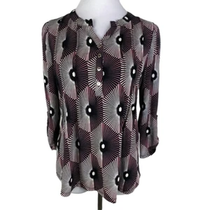 BY Design Striped Geometric Pattern Half Button Down Blouse Women's Small - Picture 1 of 8